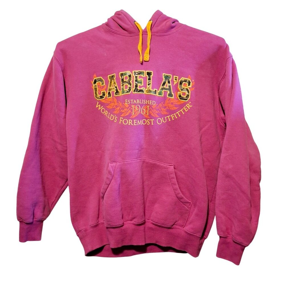 Cabelas  Pink  Hoodie With Camo Hood Liner Graphic Print Pullover Size S